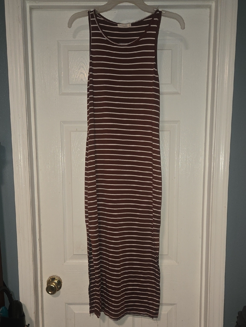 Striped Sleeveless Maxi Dress in Brown & White